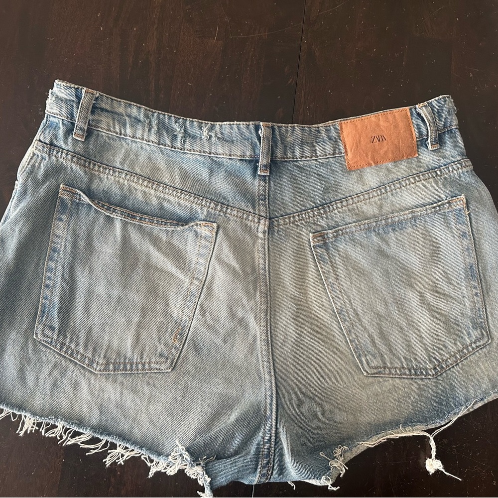 Zara Blue Jean Shorts with Distressed Hem
